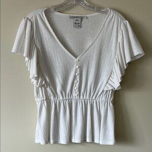 American Rag White Flutter Sleeve Peplum Blouse